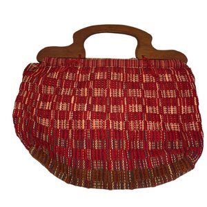 Loom Craft Studio Vintage 1960s (?) red cream wool blend Hand Woven Carp…